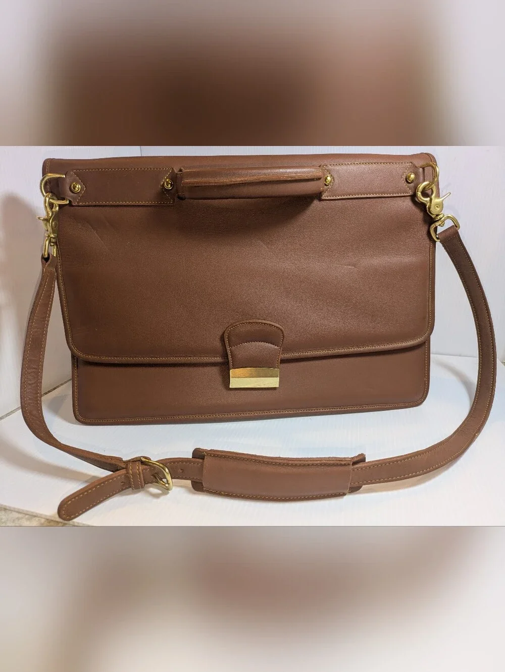 Vintage Sacoche International USA Brown Leather Briefcase Messenger Bag Lock